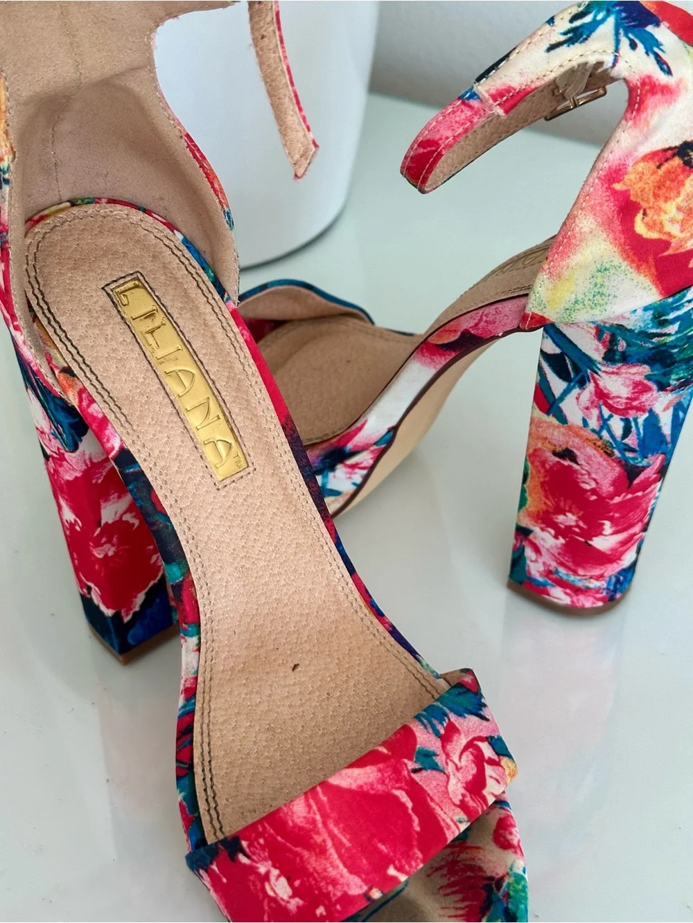 Floral Block Heel Ankle-Strap Sandals - Multicolor Size 6